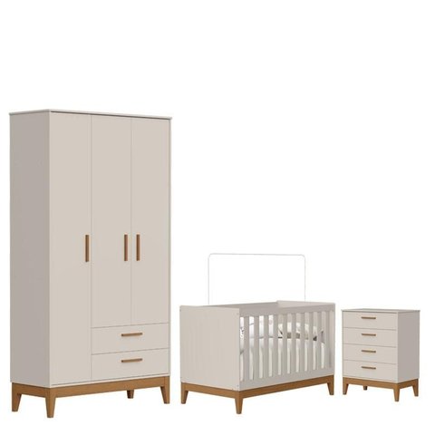 Quarto de Bebê Flip com Cômoda Gaveteiro Areia Acetinado - Reller