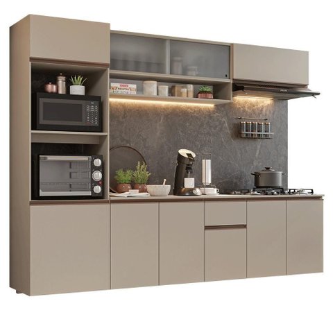 Armário de Cozinha Completa 260 Cm Suspenso Nice Madesaa 15 Crema