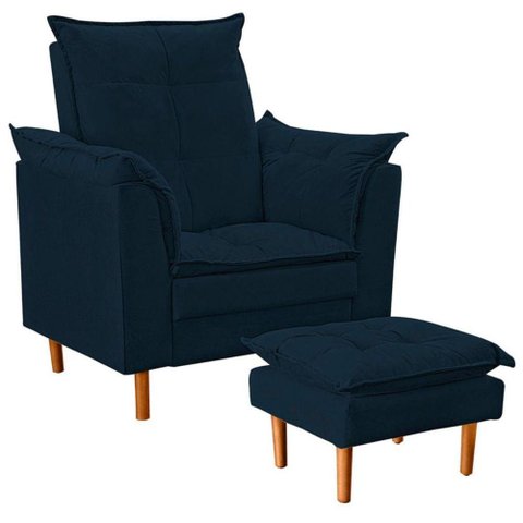 Poltrona de Amamentação com Puff Ana Suede Cor:azul Marinho
