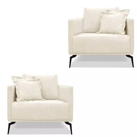 Kit 2 Poltronas Decorativa Livorno Linho com Pés em Aço Ssx Multicoisas Natural