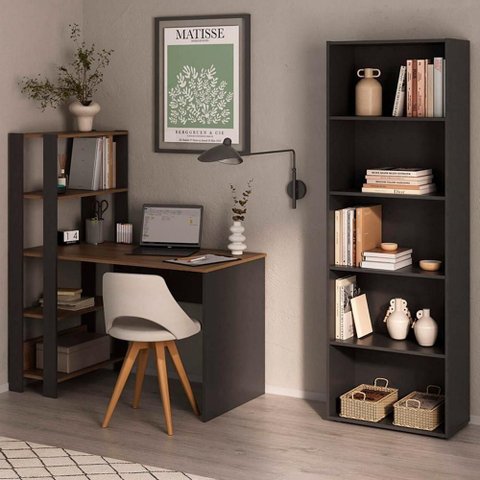 Mesa Escrivaninha e Estante 5 Prateleiras Arly Pinho Preto