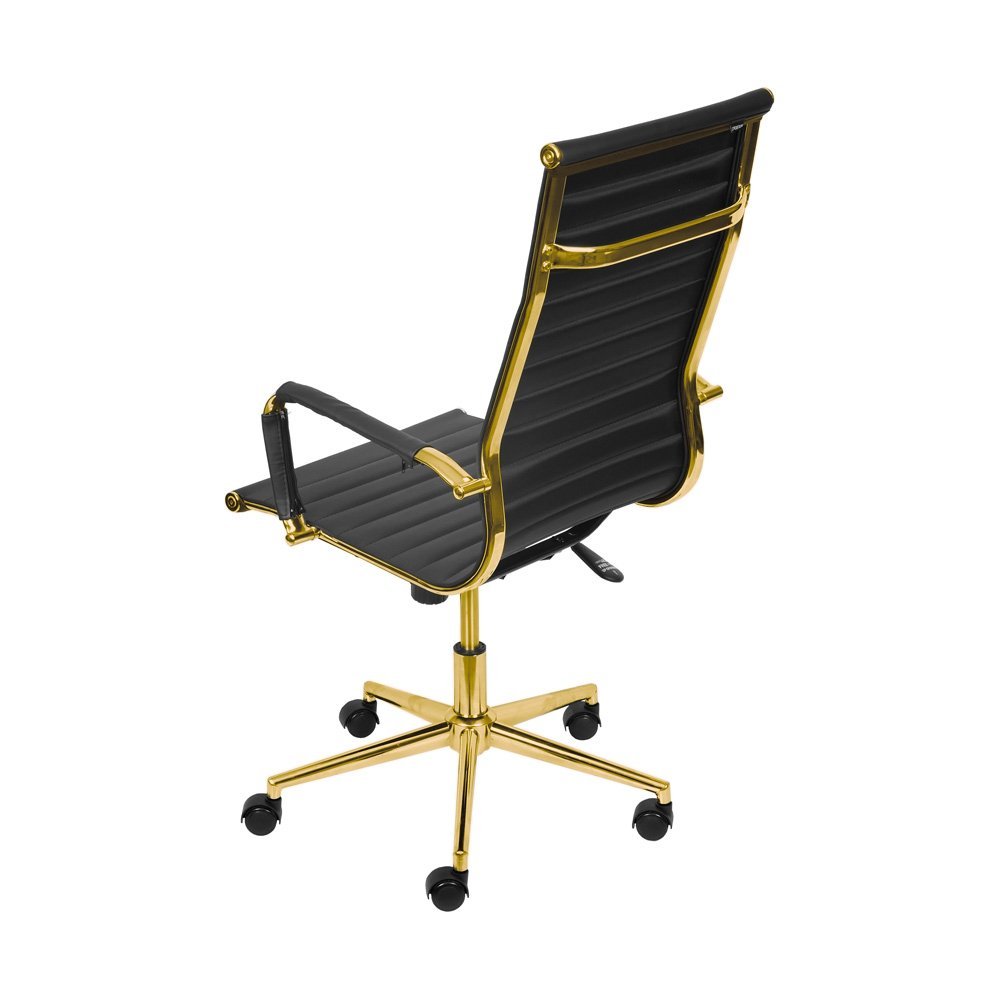 Cadeira de Escritório Giratória Eames Preta - Alta | Dourado Brilho - 2