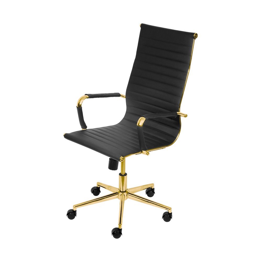 Cadeira de Escritório Giratória Eames Preta - Alta | Dourado Brilho - 3