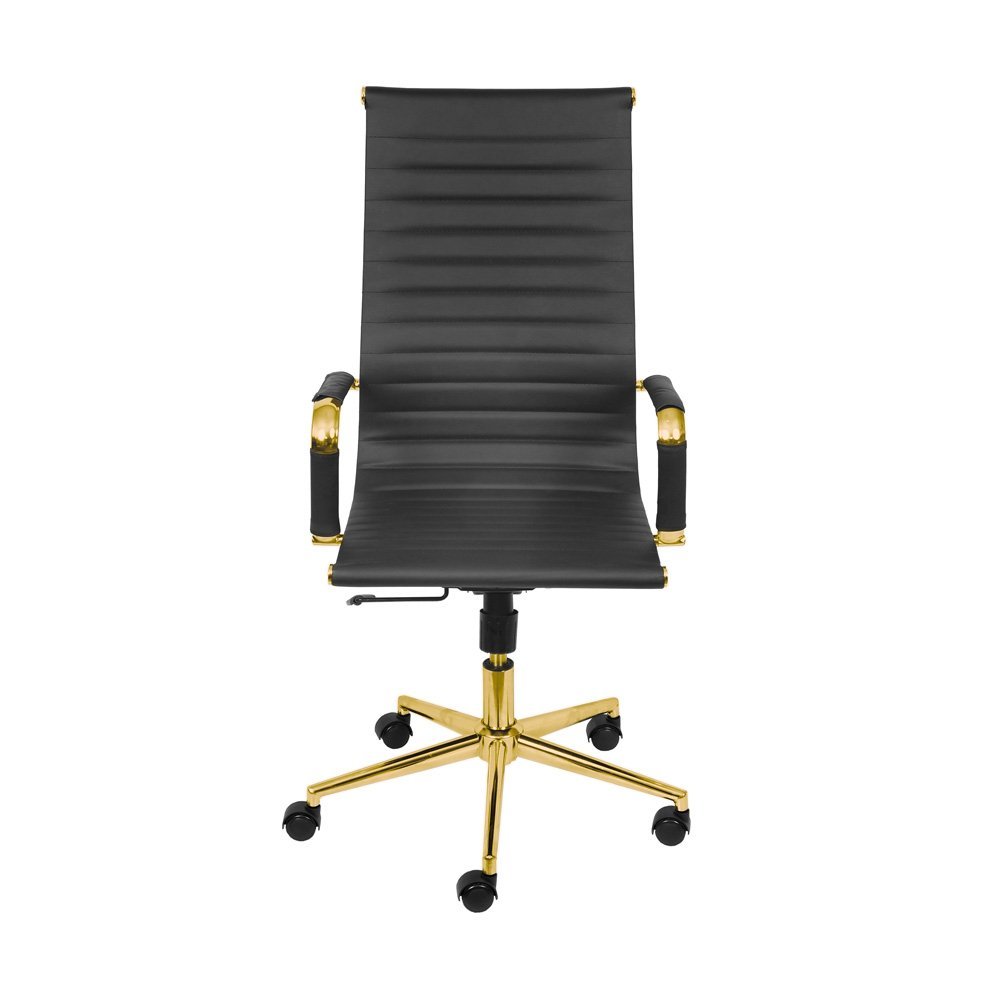 Cadeira de Escritório Giratória Eames Preta - Alta | Dourado Brilho - 1