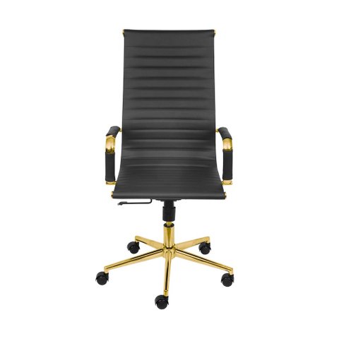 Cadeira de Escritório Giratória Eames Preta - Alta | Dourado Brilho