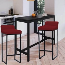 Kit 03 Banqueta Alta Mia Com Encosto Cozinha Bistrô Bar Balcão Ferro Preto Corino Vermelho - Amey De - 2