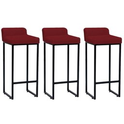 Kit 03 Banqueta Alta Mia Com Encosto Cozinha Bistrô Bar Balcão Ferro Preto Corino Vermelho - Amey De - 1