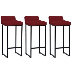 Kit 03 Banqueta Alta Mia Com Encosto Cozinha Bistrô Bar Balcão Ferro Preto Corino Vermelho - Amey De