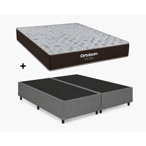 Cama Box Base Casal Bipartido Cinza Colchão Fit D33 Espuma 138x188 - Ortobom