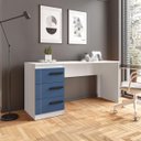 Ver imagem 1 de Mesa Escrivaninha Lisboa Escritório 3 Gavetas 163x77cm Azul/Branco 250689