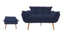 Ver imagem 1 de Kit Namoradeira +1 Puff Puf Decorativo Opala Suede Azul Marinho Pés Madeira Mz Decor