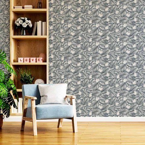 Papel de Parede Folhas de Palmeira Tacolado Papel de Parede 0,58 X 3,00m Premium - Fundo Bloqueador