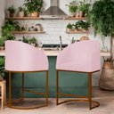 Ver imagem 3 de Kit 02 Poltronas Cadeira Banqueta Mia Base Bronze Veludo Rosa - Montanaris Decor