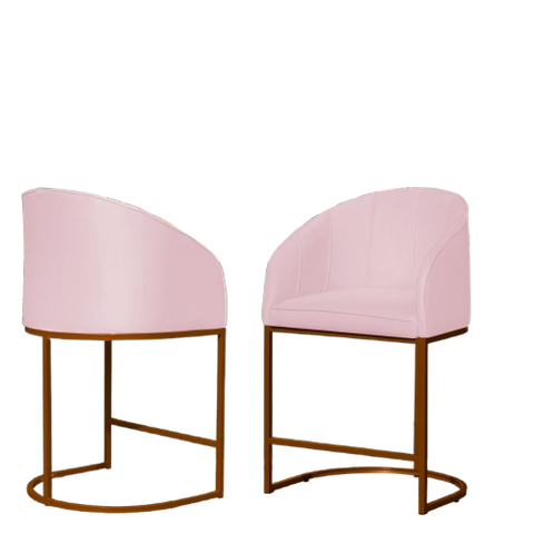 Kit 02 Poltronas Cadeira Banqueta Mia Base Bronze Veludo Rosa - Montanaris Decor