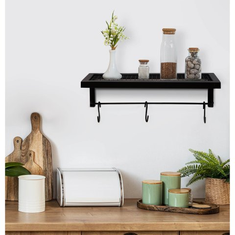 Prateleira de Cozinha / Banheiro com Tela Expandida Metal e Suporte Toalhas Inferior Resistente À Ág