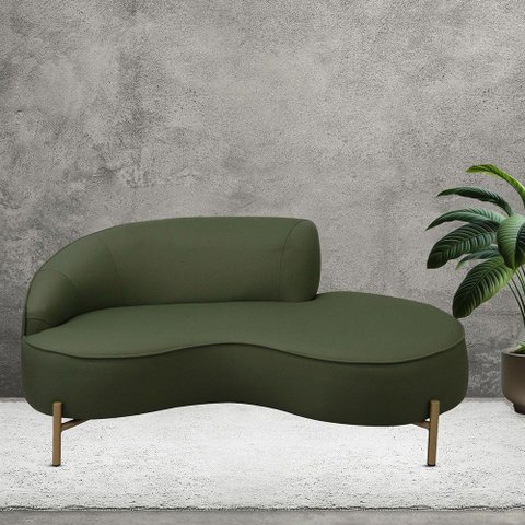 Sofá Curvo 2 Lugares 150cm Braço Dir. Thommy Pés Ouro Linho Verde - Nexta Casa