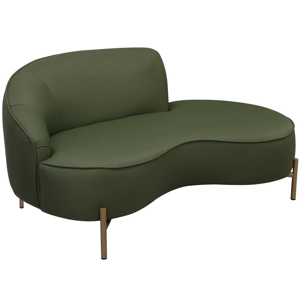 Sofá Curvo 02 Lugares 150cm Braço Direito Thommy Pés Ouro Fosco Linho Verde - Casaepoltrona