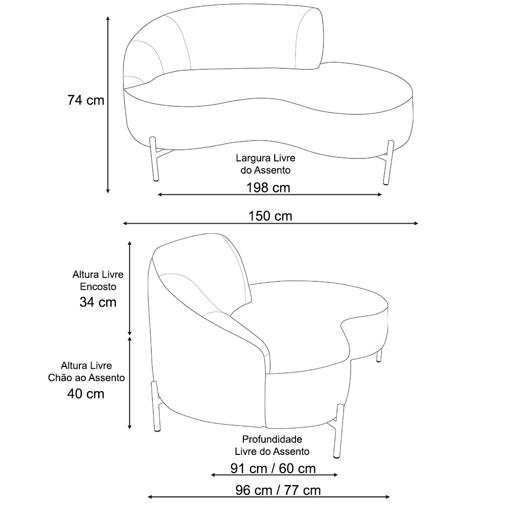 Sofá Curvo 02 Lugares 150cm Braço Direito Thommy Pés Ouro Fosco Linho Verde - Casaepoltrona - 3