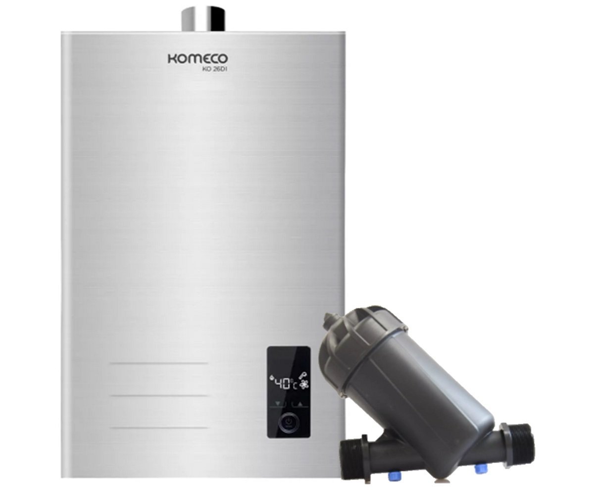 Kit Aquecedor De Água A Gás 26 Litros Inox + Filtro de Água