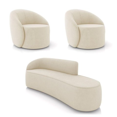 Sofá 4 Lugares Orgânico 220cm Morgan e 2 Poltronas Lua Suede Bege D03 - D'Rossi
