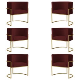 Kit 6 Poltronas Decorativa Sala de Estar Luana Base Gold Suede Bordô - Montanaris Decor Md Montanari - 1