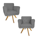 Ver imagem 1 de Conjunto 2 Poltrona Decorativa Com Base Giratória De Madeira Isabella Suede Cinza - LM DECOR