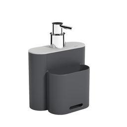 Kit Flat 3 Peças Escorredor de Louça, Lixeira e Dispenser Cinza e Grafite - 4