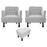 Kit 2 Poltronas Decorativa Julia + Puff Luis Xv Couro Branco Pés Madeira Mz Decor - 1