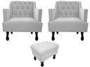 Ver imagem 1 de Kit 2 Poltronas Decorativa Julia + Puff Luis Xv Couro Branco Pés Madeira Mz Decor