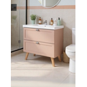 Ver imagem 2 de Gabinete para Banheiro com Cuba e Espelho Redondo 80cm Retro MDF Rosa Milano - On Móveis
