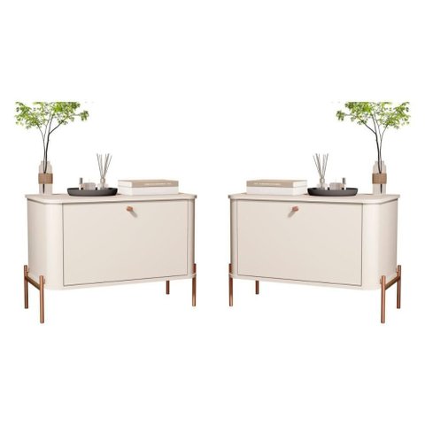 Conjunto Mesa de Cabeceira Albania Off White Bronze