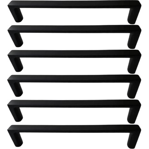 Kit 6 Puxadores Oeiras 13,5cm Preto Fosco Torralba Gavetas Roupeiros Armários Cozinha