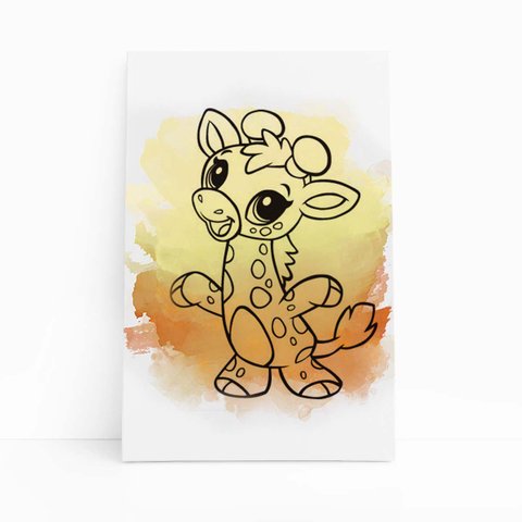 Girafa Animais Laranja Infantil Quadro Canvas 140x90cm