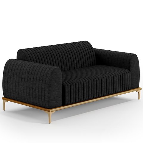 Sofá 2 Lugares para Sala de Estar Molino 150 Cm D02 Pés D'ouro Linho Chumbo D-465 - Lyam Decor