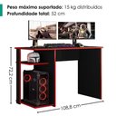 Ver imagem 5 de Mesa Gamer Essence Play Moderno sem Gavetas MDP 108cm Preto e Vermelho Milani Movelaria
