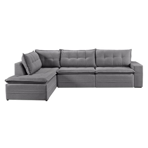 Sofá Retratil com Chaise Esquerda Titan 4 Lugares 2,56m Tecido Linho