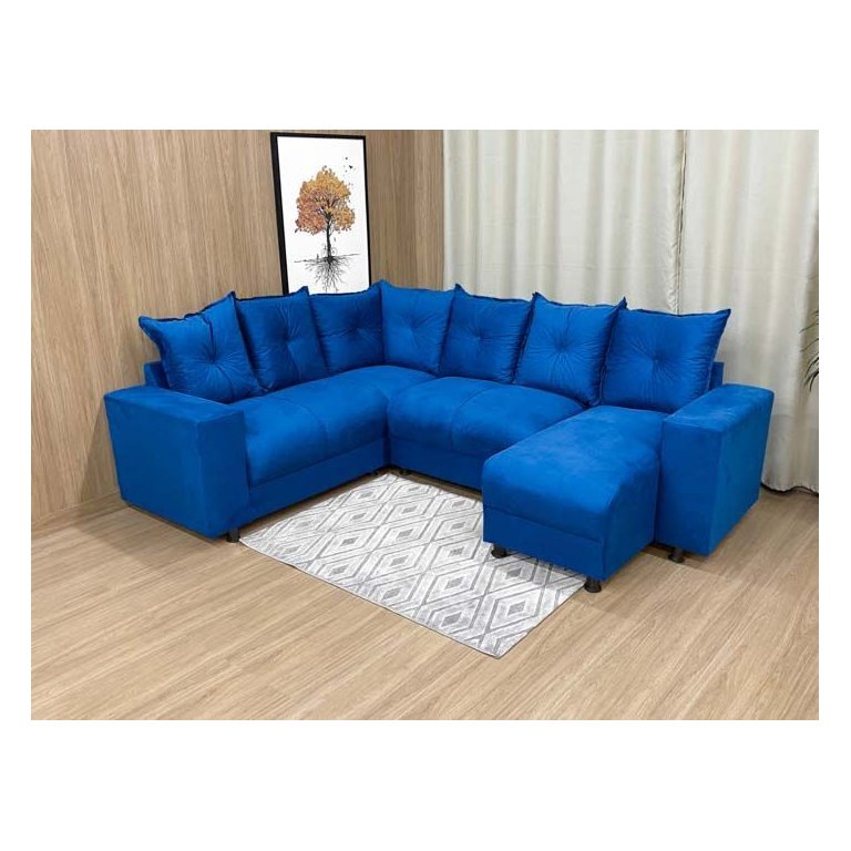 Sofá de Canto C/ Chaise - com 06 Lugares:azul