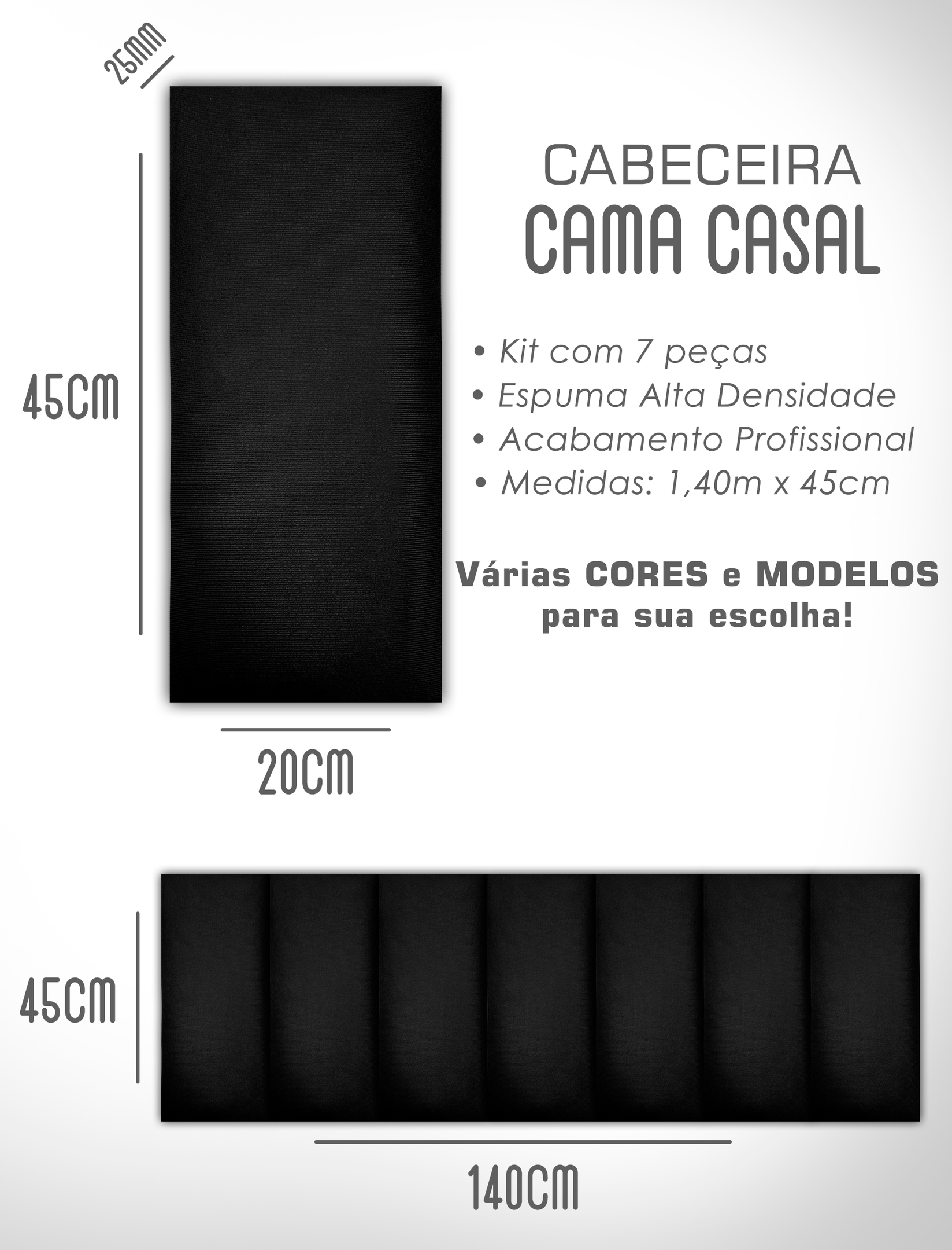 Kit 7 Cabeceiras de Cama Box Casal Estofada Modulada 1,40mx45cm - 6