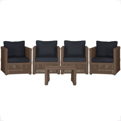 Mesa Centro e 4 Poltronas Madri Corda Náutica Estofado 12 Trama Original
