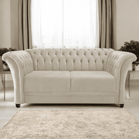 Sofá Recamier Divã Chesterfield 185cm Sofia Suede Bege Capitonê- Mabe Magazine