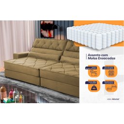 Sofá Retrátil Reclinável 300cm Albany Suede Velut com Molas Ensacadas - King House - 4
