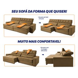 Sofá Retrátil Reclinável 300cm Albany Suede Velut com Molas Ensacadas - King House - 5