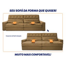 Sofá Retrátil Reclinável 300cm Albany Suede Velut com Molas Ensacadas - King House - 6