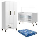 Ver imagem 1 de Berço Americano 3820 e Guarda Roupa 3830 Q Encanto Retrô Branco Acetinado com Colchão Tend Tudo - Qm