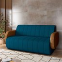 Ver imagem 1 de Sofá Decorativo Living Sala de Estar Bornéu 148cm pés de Madeira PU/Veludo Caramelo/Azul G33 - Gran