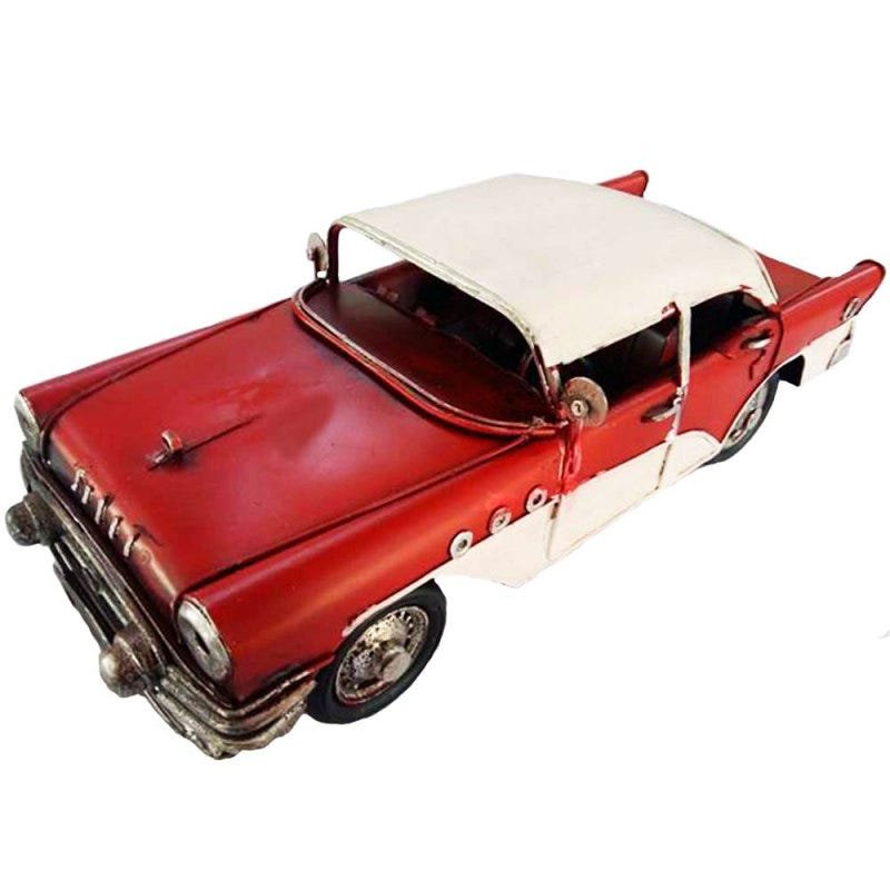 Miniatura Decorativa Carro Em Metal Vermelho Com Capota Branca - 1