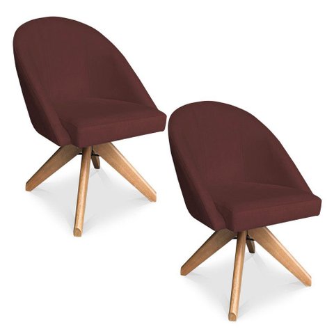 Kit 02 Poltronas Cadeira Giratória Bela Suede Base de Madeira - Pallazio Marsala