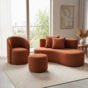 Ver imagem 1 de Conjunto 01 Poltrona + Sofá e 1 Puff Curvo Orgânico Nature Gaia Boucle Terracota - Montanaris Decor