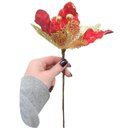 Ver imagem 3 de Kit 4 Flores com Cabo Artificial Decoração de Natal com Glitter 27cm