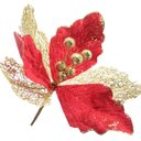 Ver imagem 4 de Kit 4 Flores com Cabo Artificial Decoração de Natal com Glitter 27cm